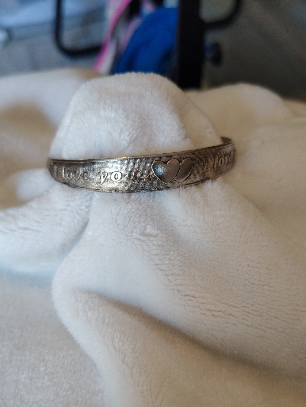 Engraved Silver Tone 'Love You' Heart Bangle Bracelet